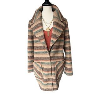 Anthropologie Tulle Wool Blend Neutral Stripe Peacoat